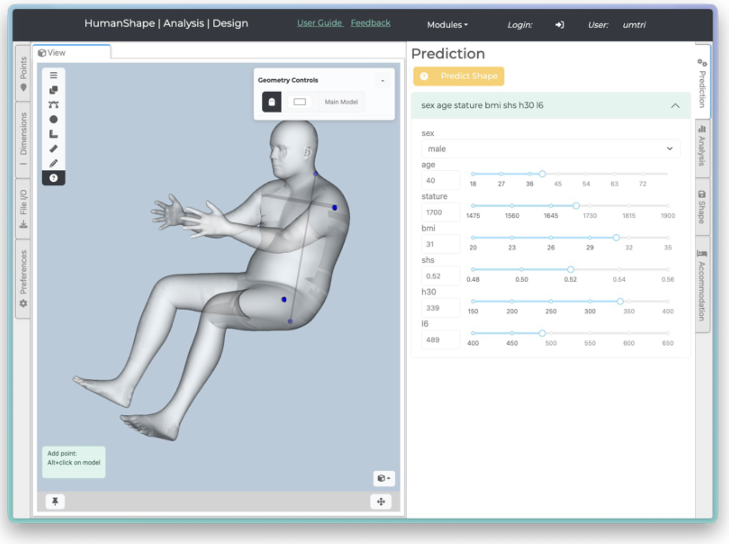 Seated body shape model, over 500 adults
